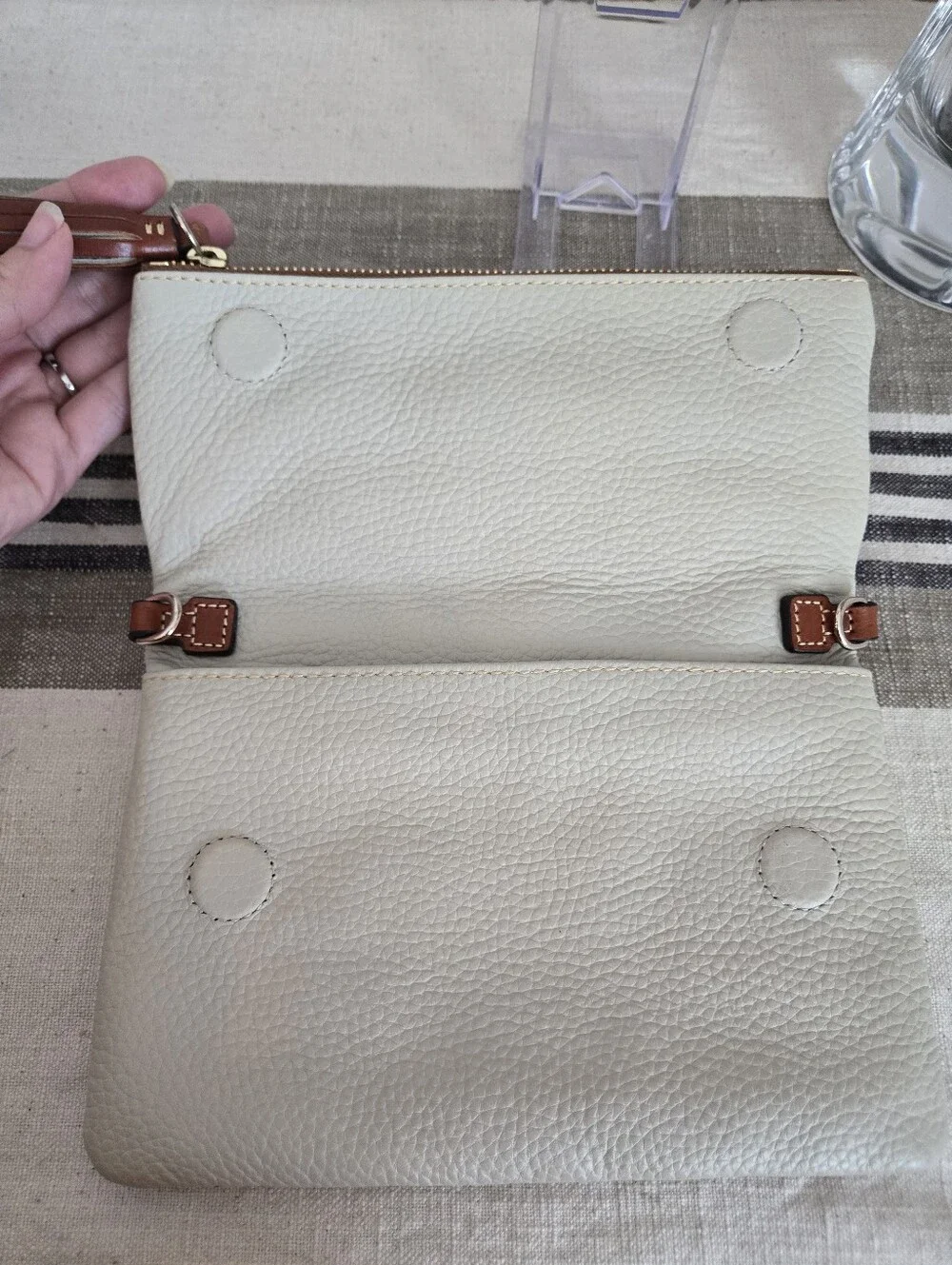 Dooney & Bourke Ivory Fold-Over Pebble Leather Clutch